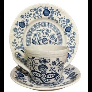WEDGWOOD TUNSTALL Chinoiserie BLUE HERITAGE PATTERN CUP SAUCER SIDE PLATE